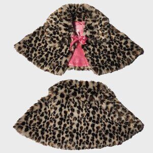 Leopard Faux Fur Cape Shrug with Pink Satin Lining – Size XS-S